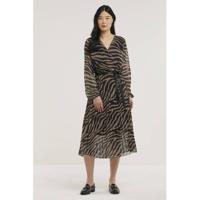 Geisha semi-transparante maxi jurk met zebraprint en ceintuur bruin/zwart