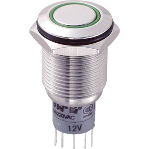 TRU COMPONENTS 701833 LAS2GQF-22E/G/12V/S/P Vandalismebestendige druktoets 250 V/AC 3 A 2x aan/(aan) Moment Groen 1 stuk(s)