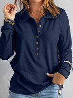 Navy Button Front Long Sleeve Henley Top - thumbnail