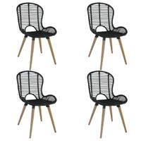 Eetkamerstoelen 4 st natuurlijk rattan zwart - thumbnail