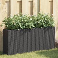 Plantenbak met 2 potten 90x20x40 cm poly rattan zwart - thumbnail