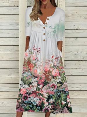Floral Casual Regular Fit Short Sleeve Woven Dress