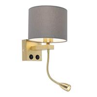 QAZQA - Art Deco Art deco wandlamp goud met grijze kap - Brescia | Woonkamer | Slaapkamer | Keuken - Metaal Rond - E27 LED inbegrepen - Max. 1 x 1 Watt