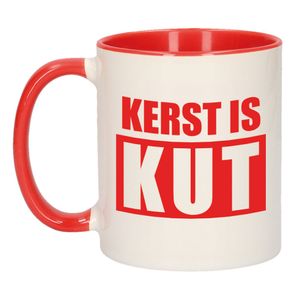 Kerst is kut cadeau mok/beker rood met rode letters Kerstmis 300 ml   -