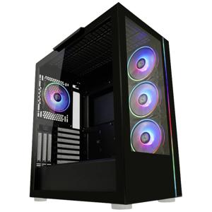 LC Power 808B - Skylla_X Midi-tower Gaming-behuizing Zwart Zijvenster, 4 voorgeïnstalleerde LED-ventilators