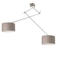 QAZQA Hanglamp staal met kap 35 cm taupe verstelbaar 2-lichts - Blitz - thumbnail