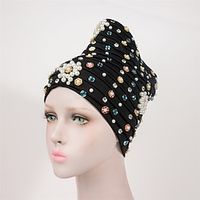 Hoofdkleding Helm Mix van polyester / katoen Slappe hoed Tulbanden Bruiloft Kerk (83 Met Pailletten Pure Kleur Helm Hoofddeksels Lightinthebox