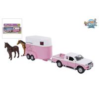 Kids Globe Mitsubishi Met Paardentrailer Die Cast Roze 27cm - thumbnail