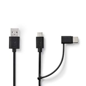 2-in-1 Sync and Charge-Kabel | USB-A Male - Micro-B Male / Type-C Male | 1,0 m | Zwart