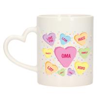 Cadeau koffie/thee mok voor oma - pastel - hartjes oor - de liefste oma - keramiek - 300 ml