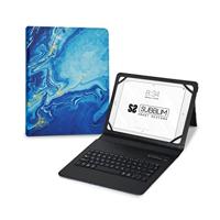 Subblim Tabletbeschermhoes voor 27,9 cm (11 inch), bluetooth-toetsenbord, Spaans toetsenbord, elastiek, oplaadpoort, ultra slim, keytab Pro marmer, blauw (27,9 cm (11 inch), blauw