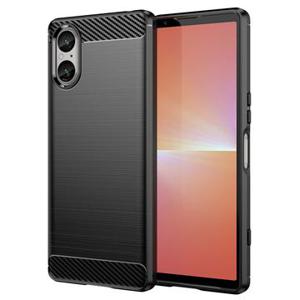 Sony Xperia 5 V Geborsteld TPU Hoesje - Koolstofvezel - Zwart