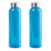 4x Stuks glazen waterfles/drinkfles blauw transparant met Rvs dop 550 ml