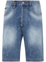 Philipp Plein logo-patch stonewashed denim shorts - Bleu - thumbnail