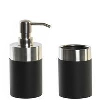 Badkamer accessoires setje drinkbeker en zeeppompje 17 cm zwart/zilver