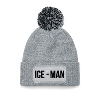 Ice-man muts met pompon - unisex - one size - grijs - apres-ski muts - thumbnail