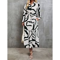 Dames Shirtjurk Casual jurk Maxi-jurk Buiten Dagelijks Vakantie Polyester Casual Overhemdkraag Afdrukken Lange mouw Herfst Winter 2023 Ruim Passend Zwart Groen Bloem S M L XL Lightinthebox