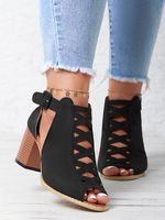 Urban Commuting Simple Hollow Cross Thin Straps Thick-heeled Sandals And Boots