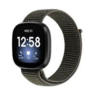 By Qubix - Compatible met Fitbit Versa 3 - Fitbit Versa 4 - Fitbit Sense 1 - Fitbit Sense 2 - Sport loop nylon bandje - Donkergroen - Compatible fitbit bandje