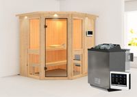 Karibu | Amelia 1 Sauna met Dakkraag | Bronzeglas Deur | Biokachel 9 kW Externe Bediening