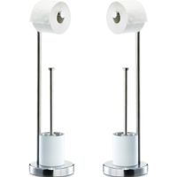 2x Toiletborstels met toiletrolhouder zilver metaal 60 cm