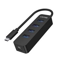 UNITEK Active Hub 10 W met geïntegreerde 15 cm kabel met USB-C plug poorten 4 x USB 3.1 en 1 x USB-C 5 V2A onmiddellijke gegevensoverdracht van maximaal 5 Gbps en veilig opladen Plug and Play