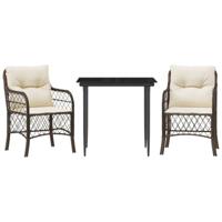 vidaXL 3-delige Bistroset met kussens poly rattan bruin, loungeset, loungeset tuin, loungeset buiten, tuinset, terrasset, tuinset lounge