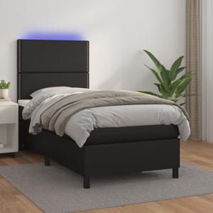 Boxspring met matras en LED kunstleer zwart 90x190 cm SKU: V3135855