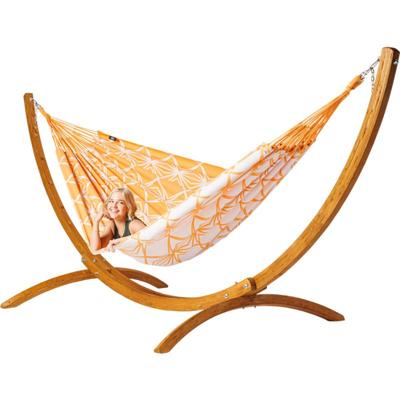 Familie hangmat met houten standaard - 400x180cm - Oranje - 200kg draagkracht- 100% katoen - binnen & buiten Familie hangmat met houten standaard - 400x180cm - Oranje - 200kg draagkracht- 100% katoen - binnen & buiten