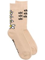 Natasha Zinko chaussettes fleuries à logo - Marron