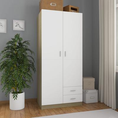 vidaXL Kledingkast 80x52x180 cm spaanplaat wit en sonoma eikenkleurig