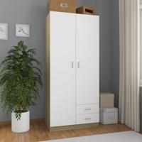 vidaXL Kledingkast 80x52x180 cm spaanplaat wit en sonoma eikenkleurig