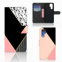 Huawei P30 Pro Book Case Zwart Roze Vormen