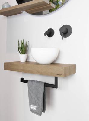 Looox Wood mini base shelf met waskom en handdoekhouder 40cm Old Grey/Wit Looox Wood mini base shelf met waskom en handdoekhouder 40cm Old Grey/Wit