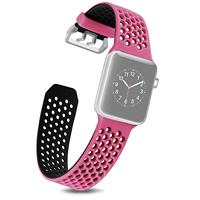 By Qubix - Bandje met gaatjes - 2 kleuren - Roze met zwart - Compatible met Apple Watch 44mm / 45mm / 46mm / 49mm - Compatible Apple watch bandjes