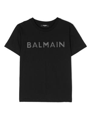 Balmain Kids T-shirt met logo van studs - Zwart