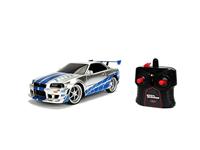 Jada Toys 253206007 Fast & Furious RC-Auto, 2002 Nissan Skyline GT-R, R34, afstandsbediening auto, turbofunctie, 2-kanaals afstandsbediening, USB-oplaadfunctie, incl. batterijen, 1:16, blauw/zilver