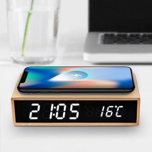 Bamboo wekker met Draadloze Oplader - Bamboo Wireless Charger Clock