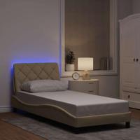 vidaXL Bedframe met LED zonder matras 90x200 cm stof crèmekleurig, bed, bed ombouw, eenpersoonsbed, bedbodem, slaapkamermeubel, 1 persoonsbed