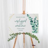 Bruiloft bord unplugged ceremonie golden green