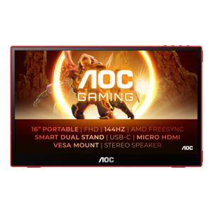 AOC 16G3 Draagbare televisie en monitoor Draagbare monitor Zwart, Rood 39,6 cm (15.6") TFT 1920 x 1080 Pixels