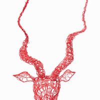 Muurdecoratie IJzerdraad - Kop van Kudu Antilope Rood - thumbnail