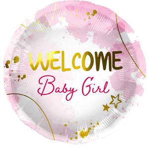 Folieballon 'Welcome Baby Girl' Roze (45cm)