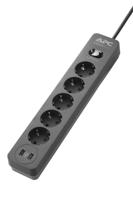 APC PME5U2B-GR stekkerdoos met overspanningsbeveiliging 5x stopcontact + 2x USB Surge lader - thumbnail