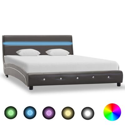 vidaXL Bedframe met LED kunstleer grijs 140x200 cm