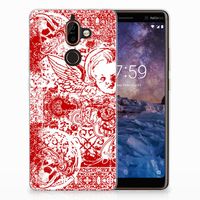 Silicone Back Case Nokia 7 Plus Angel Skull Rood