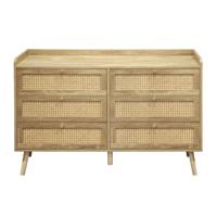 Calicosy - Ladekast met 6 laden met natuurlijke rotanfronten L 120 x D 39 x H 79 cm - Houten opbergkast - Boheemse en moderne stijl - Collectie PALMO