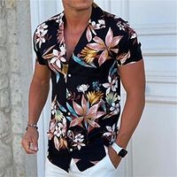 Voor heren Overhemd Kampshirt Grafisch overhemd Aloha-shirt Bloemig Strijkijzer Zwart Wit Geel blauw Paars Print Buiten Straat Korte mouw Button-omlaag Kleding Modieus Ontwerper Casual Ademend Lightinthebox