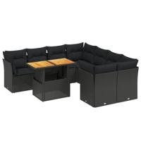 vidaXL 9-delige Loungeset met kussens poly rattan zwart, tuinset, tuinmeubel, terrasset, tuinbank, terrasmeubel, loungebank, loungeset tuin