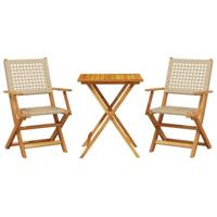 vidaXL 3-delige Bistroset poly rattan en massief hout beige, loungeset, tuin, terrasset